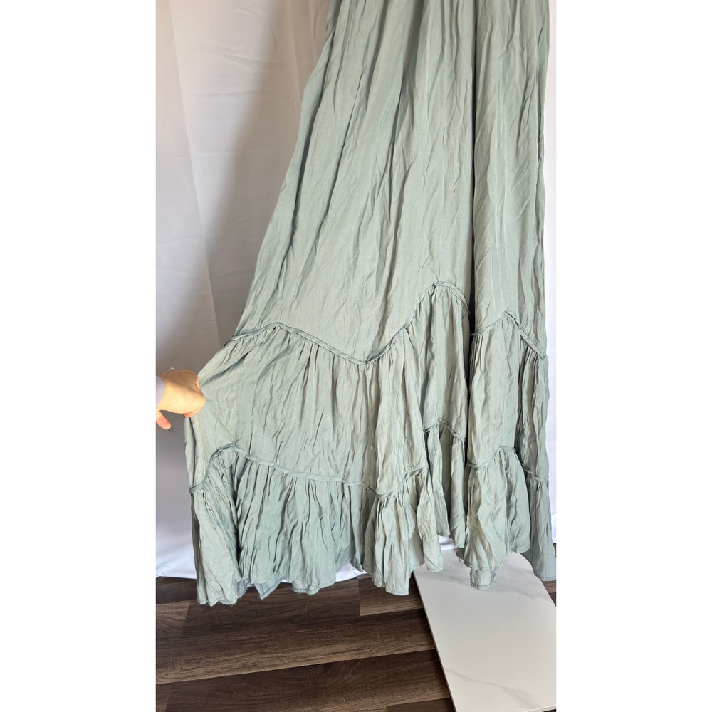 STORIA Sage Green Flutter Sleeve Maxi Dress Tie Waist‎ Tiered Ruffle Size S - Picture 5 of 8